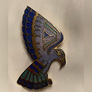Ethnic Eagle Roccoco Signed Brooch